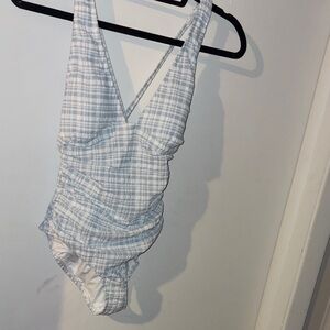 Shade & Shore Light Blue Plaid One-Piece Swimsuit